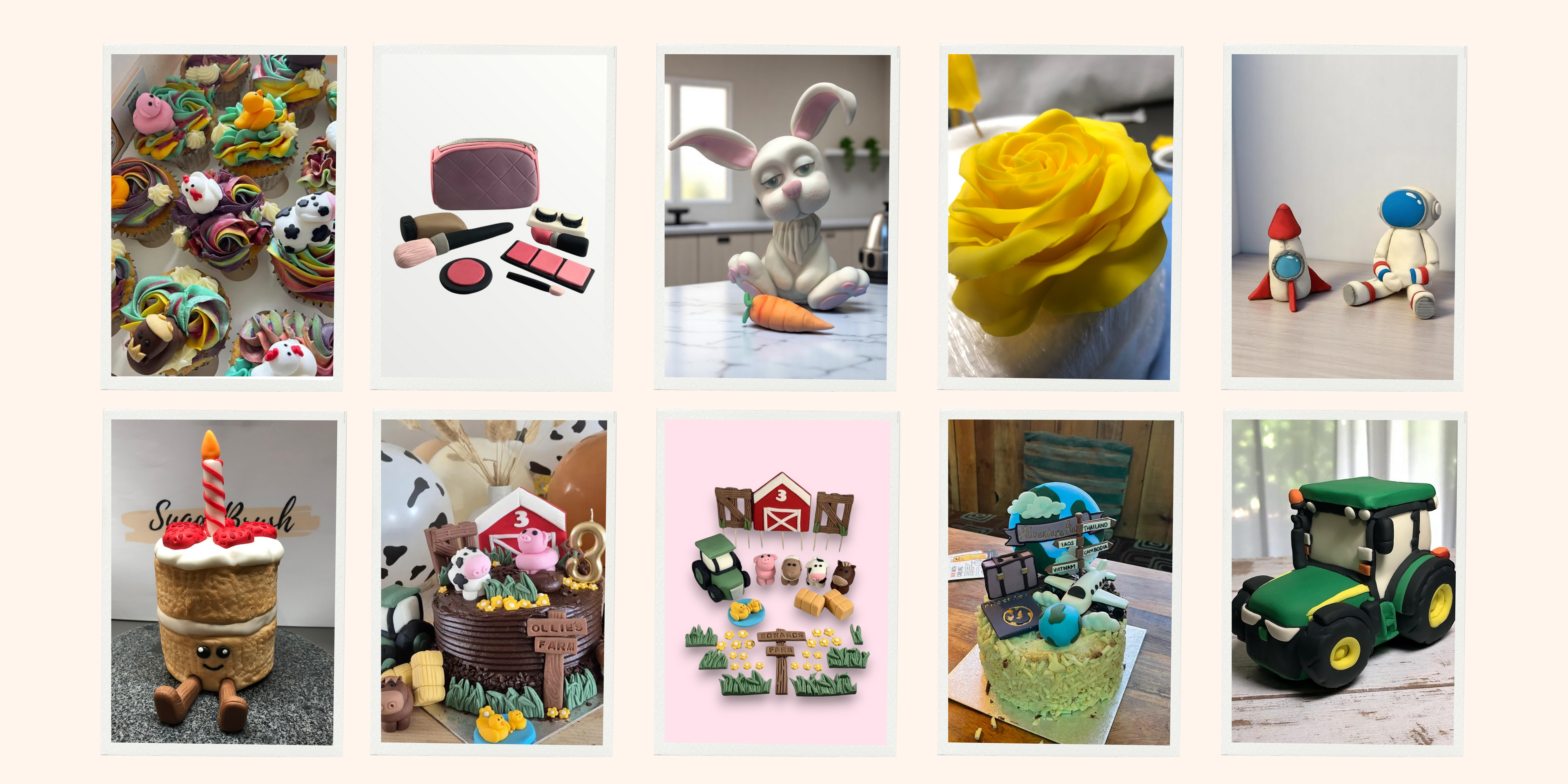 sugarbrush banner showing a collection of inspiring cake toppers and previous makes