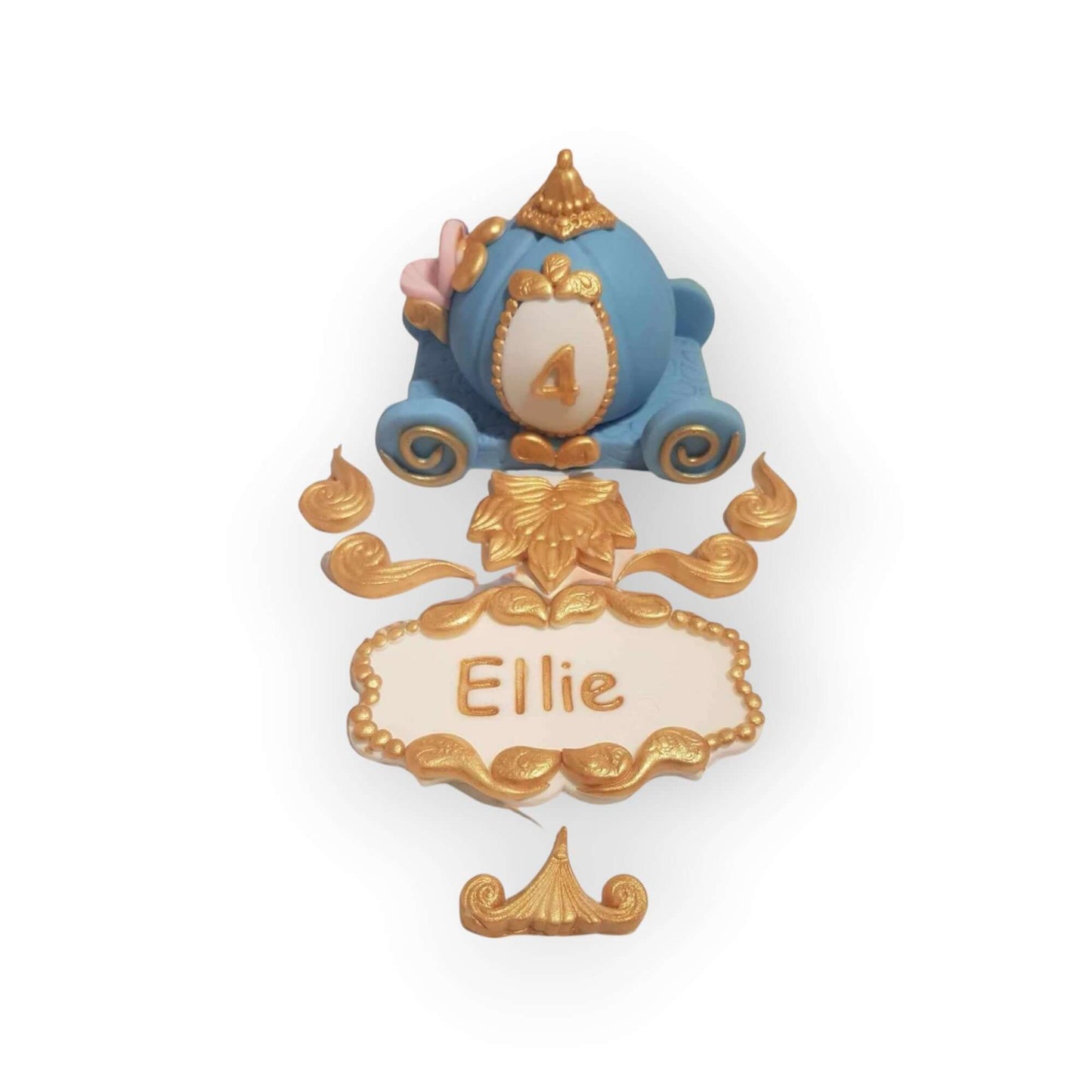 Princess Carriage Cake Topper Set – Edible Custom Fondant Decorations for Magical Birthdays