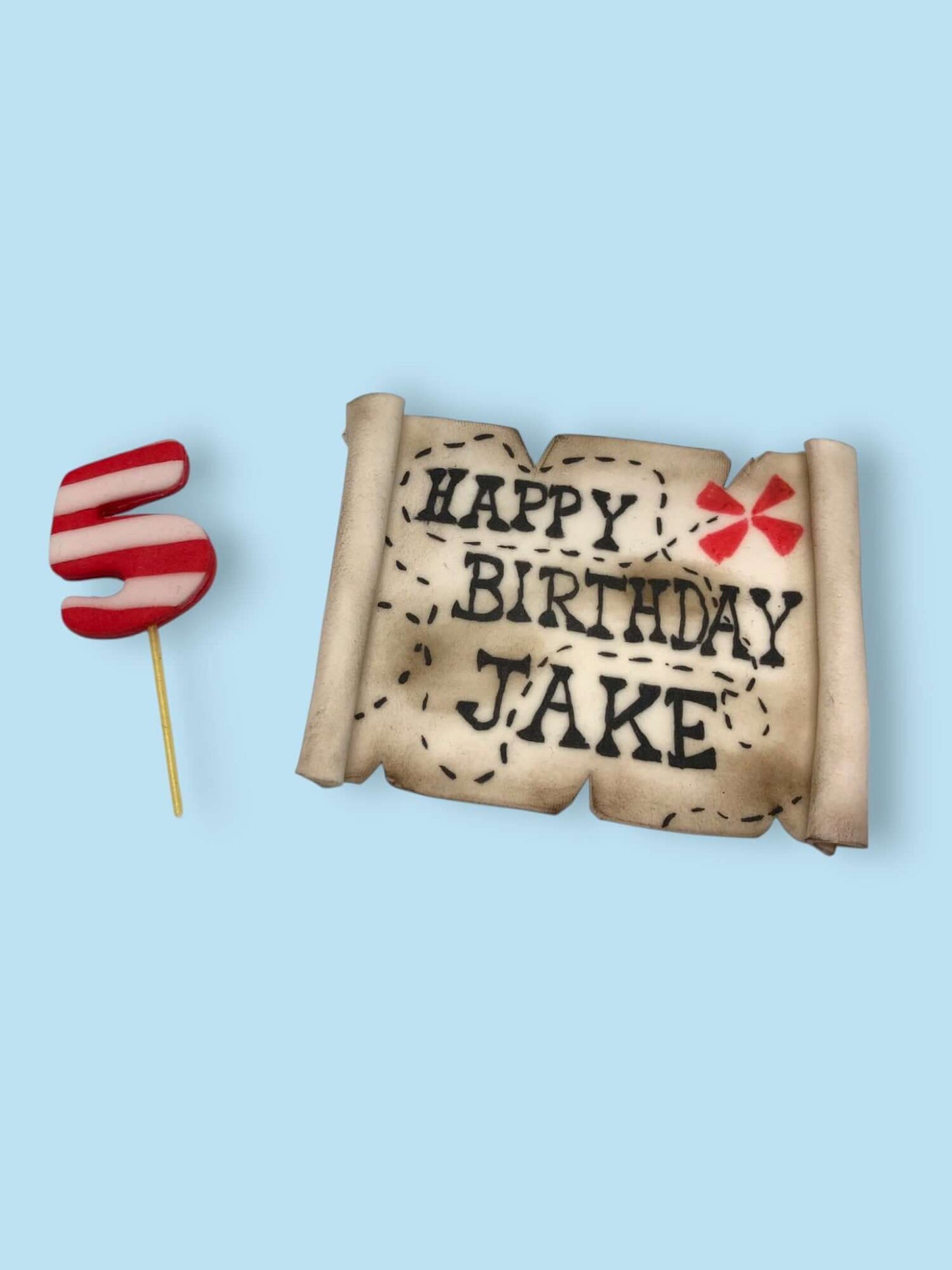 handmade fondant icing treasure map with personalised name and age