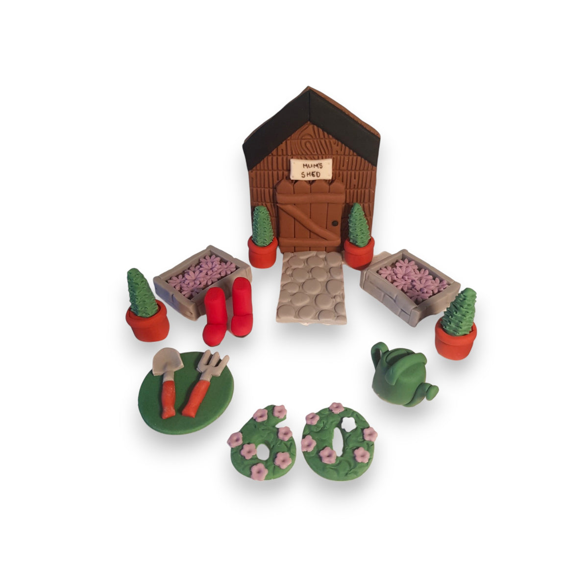 Personalised Garden Cake Topper – Shed, Plants & Gardening Tools (Edible)