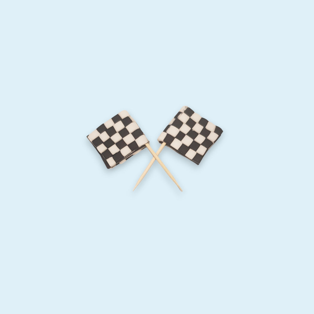 Race Car Cake Topper Set – Edible Fondant Car, Tyres, Traffic Lights & Flags | Handmade in the UK