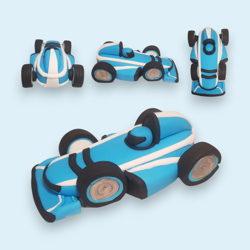 Race Car Cake Topper Set – Edible Fondant Car, Tyres, Traffic Lights & Flags | Handmade in the UK