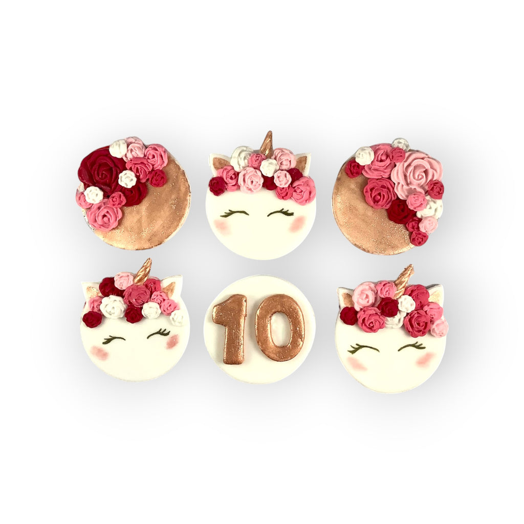Unicorn Cupcake Toppers – Edible Fondant Horns, Flowers & Numbers | Handmade in the UK