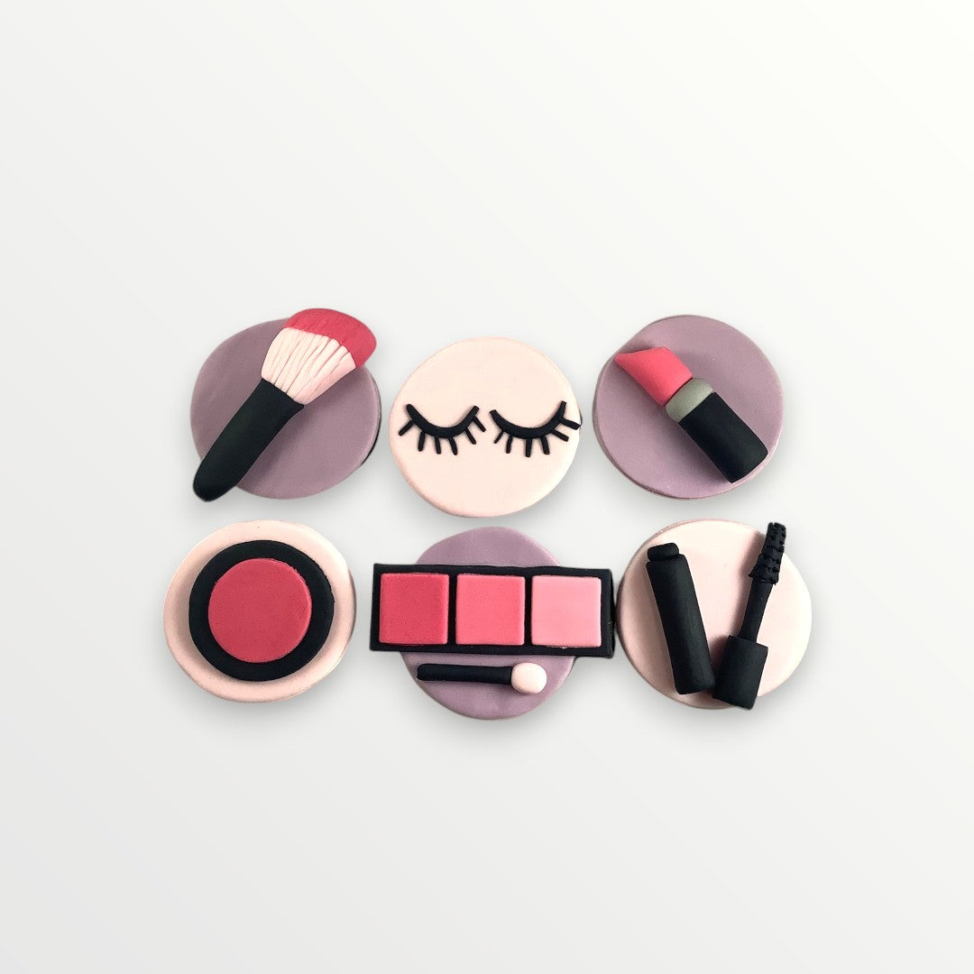 Mini Makeup Cupcake Toppers – Edible Fondant Beauty Set