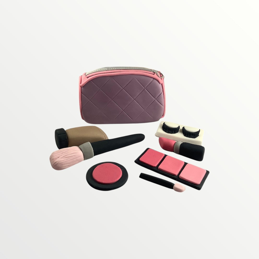 Makeup Cake Topper Set – Edible Fondant Makeup Bag & Accessories