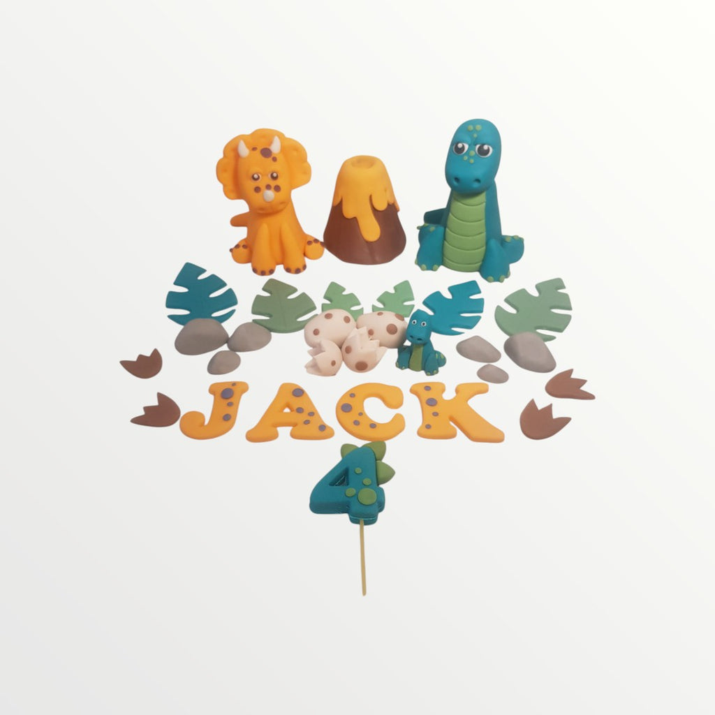 Dinosaur Cake Topper Set – Edible Fondant Figures with Name & Number