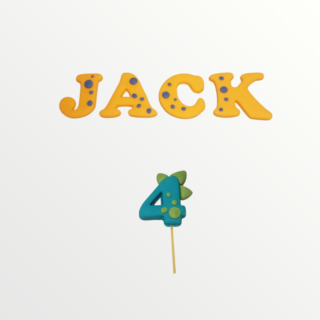 Dinosaur Cake Topper Set – Edible Fondant Figures with Name & Number